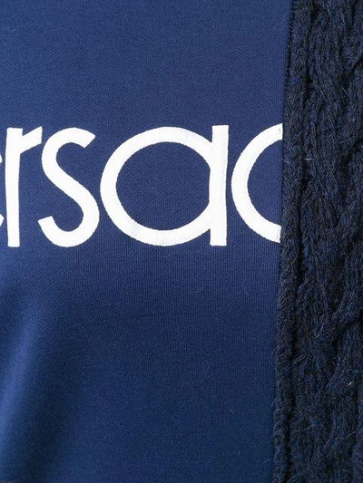 Shop Versace Logo Knit Jumper In Blue