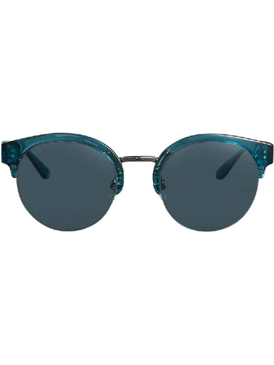 Shop Burberry Eyewear Check Detail Round Half-frame Sunglasses - Blue