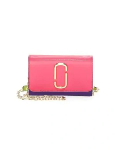 Shop Marc Jacobs Snapshot Chain Leather Crossbody Wallet In Peony
