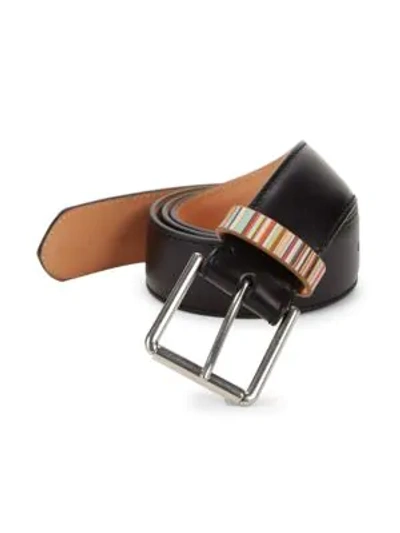 Shop Paul Smith Multi-stripe Keeper Leather Belt In Black