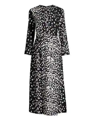 Shop Rixo London Alice Dotted Silk Midi Dress In Black Leopard