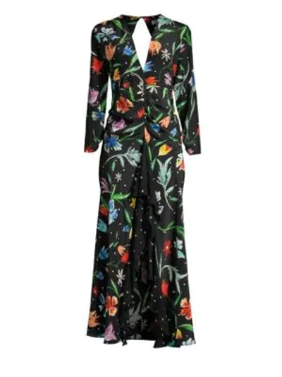 Shop Rixo London Ross Floral & Polka-dot Ruffle Dress In Mixed Chalk