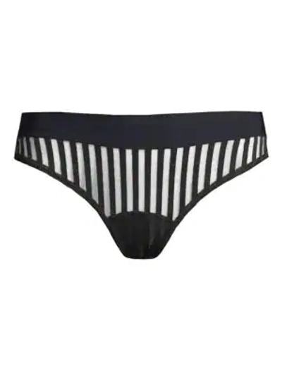 Shop Commando Striped Mesh Thong In Black