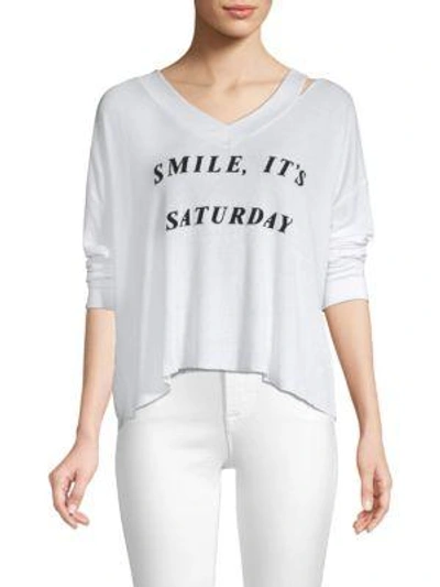 Shop Wildfox It's Saturday Haley V-neck Sweatshirt In Clean White