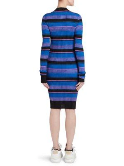 Shop Maison Margiela Crewneck Stripe Knit Bodycon Dress In Blue