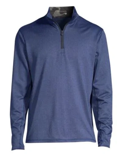 Shop Greyson Tate Herringbone-printed Mockneck Sweatshirt In Navy Herringbone