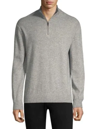 Shop Greyson Sebonack Wool & Cashmere Quarter-zip Sweater In Light Grey