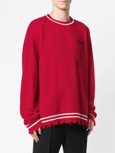 Shop Riccardo Comi Frayed Hem Sweater - Red