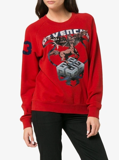 Shop Givenchy Sagittarius Sign Print Cotton Sweatshirt - Red