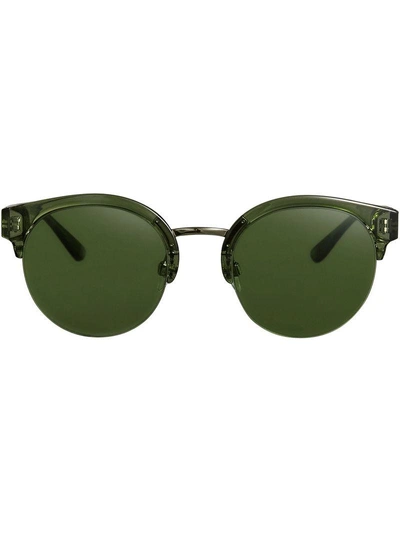 Shop Burberry Eyewear Check Detail Round Half-frame Sunglasses - Green