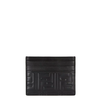 Shop Fendi Logo-debossed Leather Cardholder In Black
