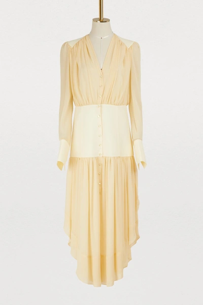 Shop Chloé Buttoned Midi Dress In Shell Yellow