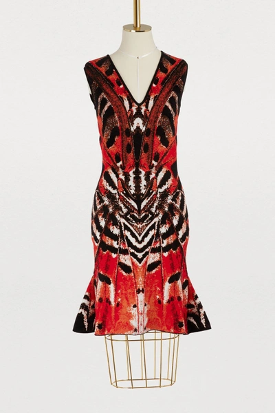 Shop Alexander Mcqueen V-neck Mini Dress In 6540 - Red/orange/black