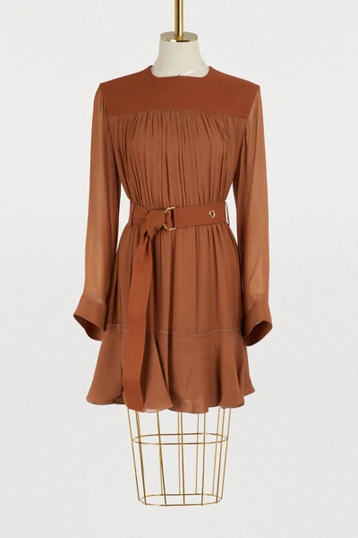 Shop Chloé Belted Mini Dress In Tropical Brown