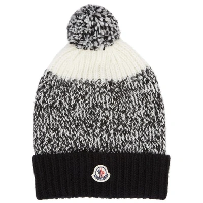 Shop Moncler Panelled Pompom Knitted Beanie In Black