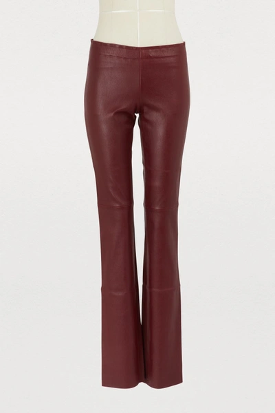 Shop Stouls Jack Plunged Leather Leggings In Burgundy