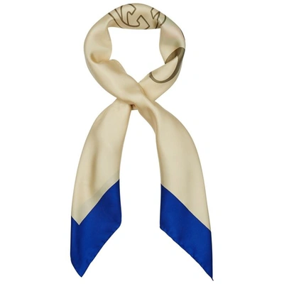Shop Gucci Logo-print Silk Twill Scarf In Blue