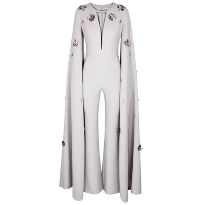 Shop Safiyaa Dhara Embellished Cape-effect Jumpsuit In Silver