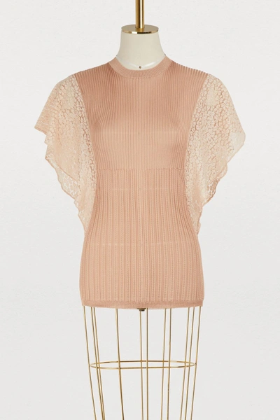 Shop Chloé Lace Sleeves Top In Pansy Pink