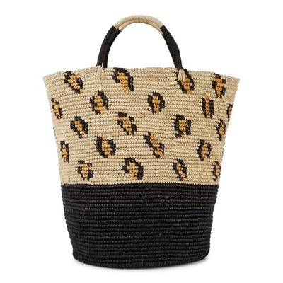 Shop Sensi Studio Maxi Leopard-print Straw Basket Bag In Black