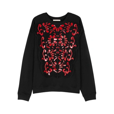 Shop Christopher Kane Black Guipure Lace And Cotton Sweatshirt