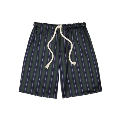 Shop Loewe Green Striped Wool-blend Shorts In Multicoloured