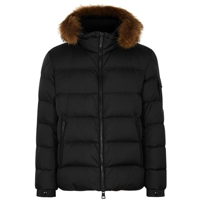 Shop Moncler Marque Fur-trimmed Shell Jacket In Black