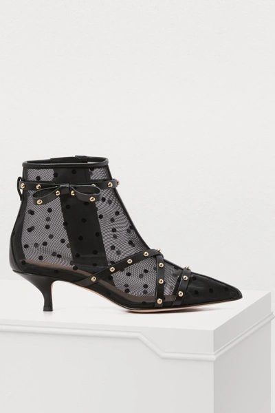 Shop Red Valentino Sheer Polka Dot Pointed Booties In Nero