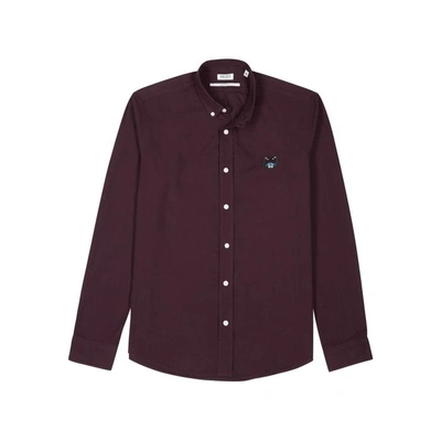 Shop Kenzo Logo-embroidered Brushed Cotton Twill Shirt In Burgundy