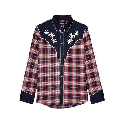 Shop Dsquared2 Plaid Embroidered Cotton Shirt In Red