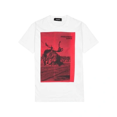 Shop Dsquared2 Rodeo-print White Cotton T-shirt