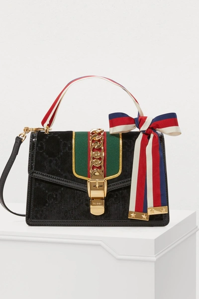 Shop Gucci Sylvie Gg Velvet Sm Crossbody Bag