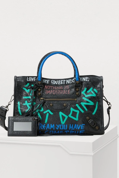 Shop Balenciaga Graffiti City Handbag In Multi