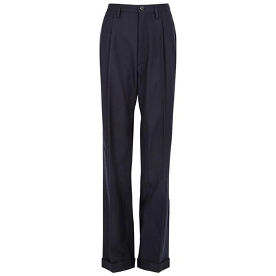 Shop Maison Margiela Navy Wool Gabardine Trousers