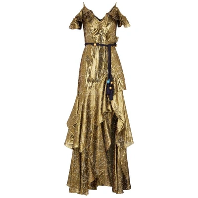 Shop Peter Pilotto Gold Ruffle-trimmed Lamé Dress