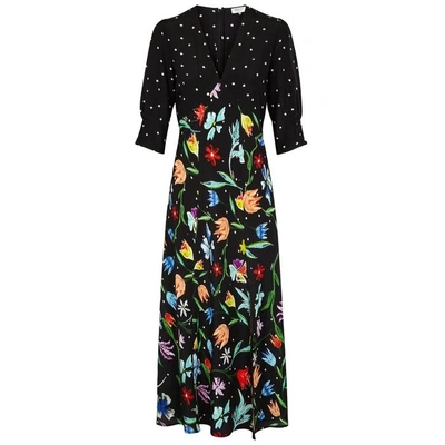 Shop Rixo London Martha Floral-print Silk Midi Dress In Multicoloured