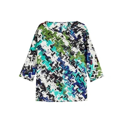 Shop M Missoni Printed Silk Top In Turquoise