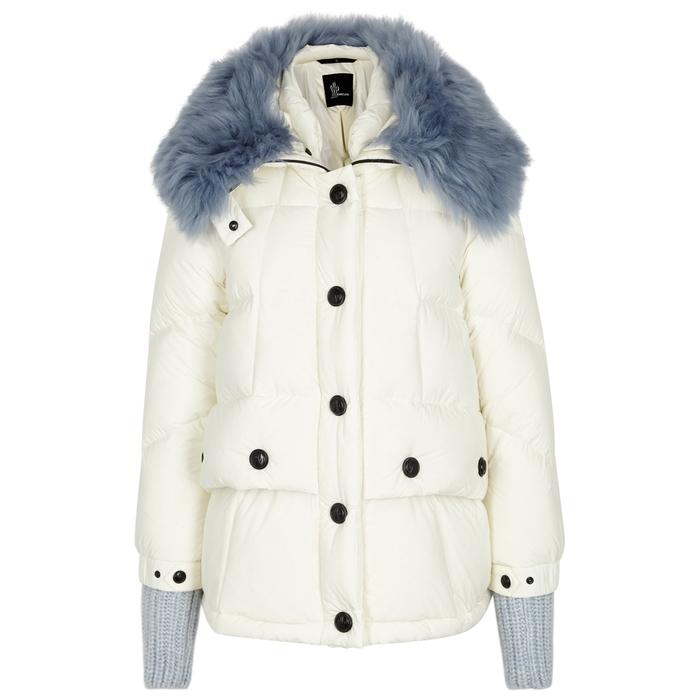white moncler coat with fur