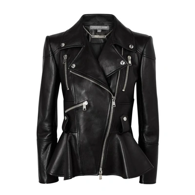 Shop Alexander Mcqueen Black Peplum Leather Jacket