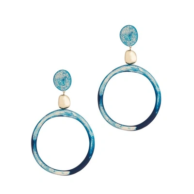 Shop Dinosaur Designs Teal Marbled Resin Hoop Earrings In Blue