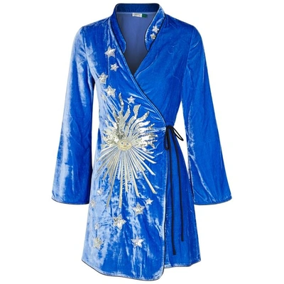 Shop Rixo London Iris Embellished Kimono Wrap Dress In Blue