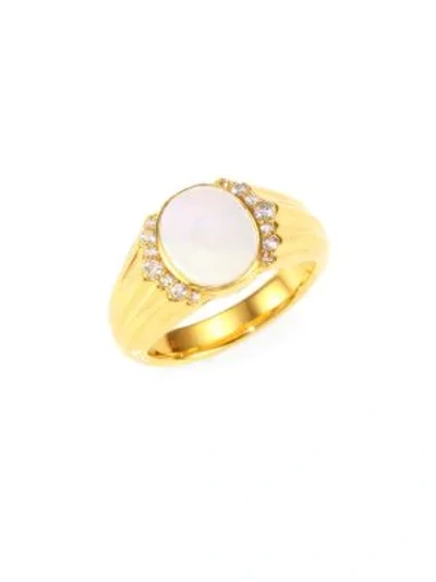 Shop Astley Clarke Women's 18k Goldplated Mother-of-pearl & White Sapphire Signet Ring