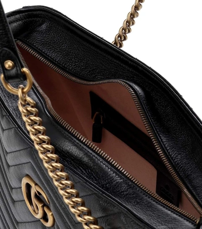 Shop Gucci Gg Marmont Medium Leather Tote In Black