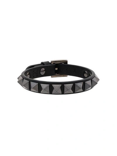 Shop Valentino Rockstud Leather Bracelet In Black