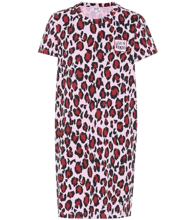 Shop Kenzo Leopard Cotton T-shirt Dress In Pink