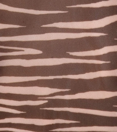 Shop Ganni Tilden Zebra-printed Mesh Top In Brown