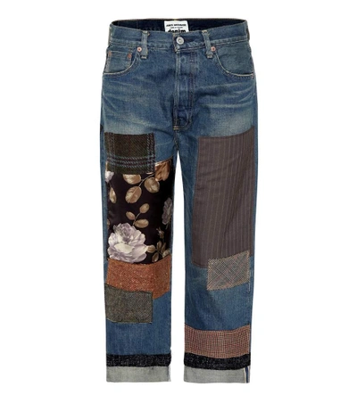 Shop Junya Watanabe Patchwork Cropped Jeans In Blue