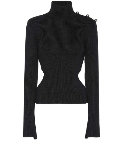 Shop David Koma Ribbed Turtleneck Wool Sweater In Black