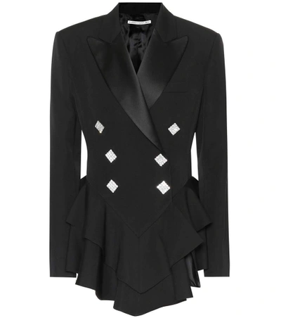 Shop Alessandra Rich Embellished Wool Tuxedo Jacket In Black