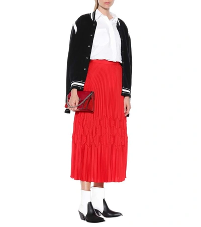 Shop Givenchy Pleated Midi Skirt In Red